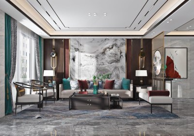 新中式客餐厅3D模型下载